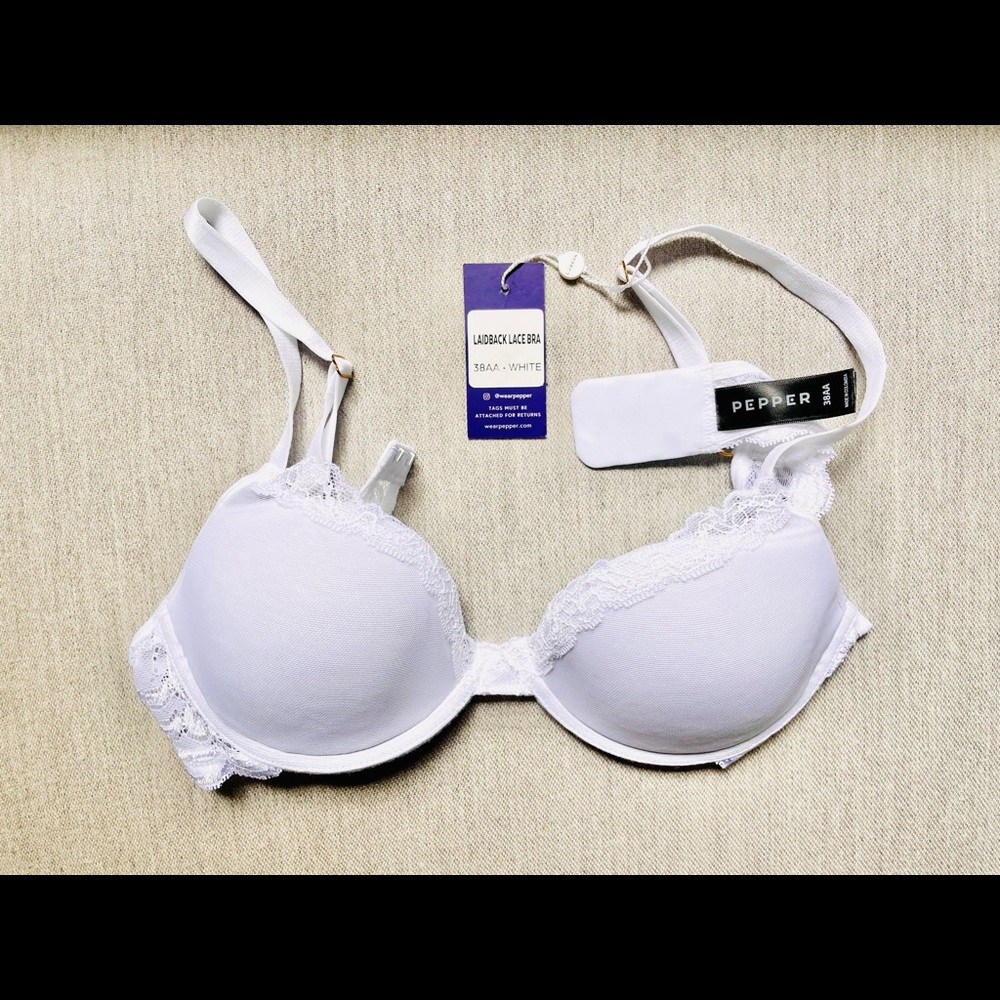 NWT, Pepper, White Lace Bra 38AA
